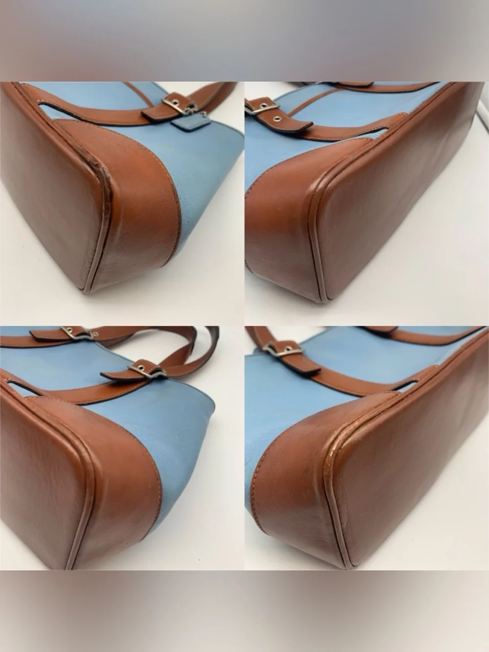 Coach Vintage Soho Buckle Tote 7588 Light Blue Glove Tanned Leather Shoulder Bag